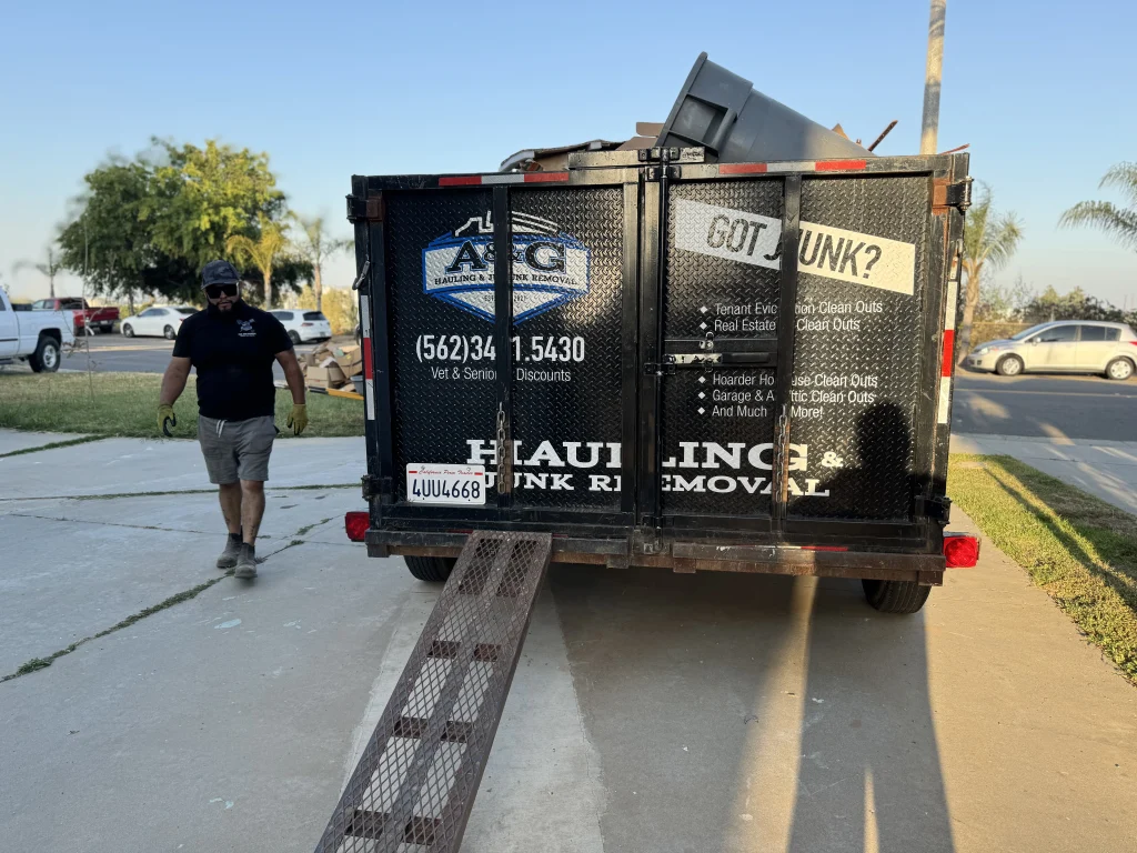 Loaded trailer after a junk removal job in Orange County