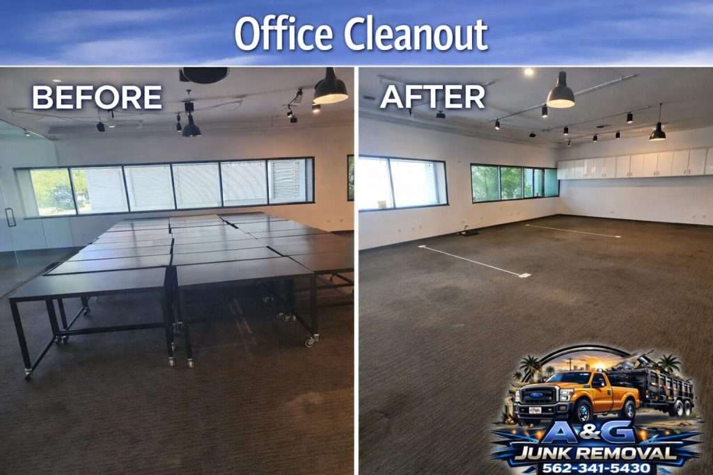 Office cleanout with desks and chairs loaded