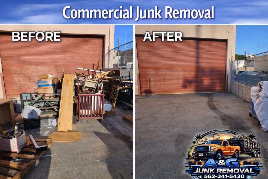 Commercial junk removal in Irvine, CA. Unit frontage cleared for a property handover