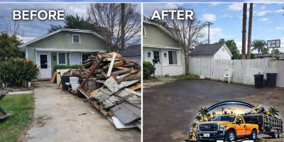 Before and after construction debris removal from a residential driveway in Irvine CA